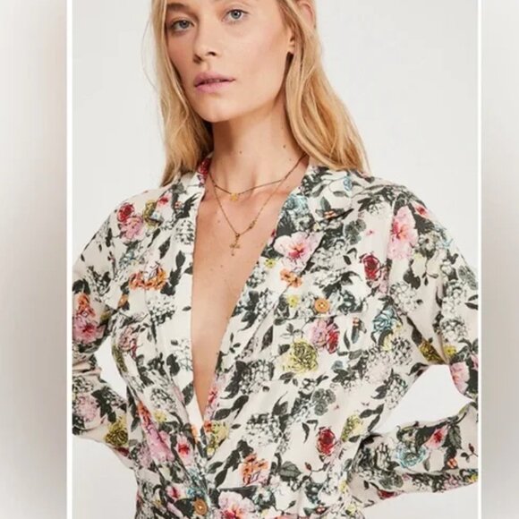 FREE PEOPLE Sierra Floral Long Sleeve Tie Waist Jogger Jumpsuit Women's size S - Picture 2 of 3